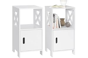 ‎WOLTU WOLTU TSR166ws-2 zestaw 2 stolików nocnych, wąski, biały, szafka nocna z 1 otwartą półką i 1 półką z drzwiami, 30 x 60 x 30 cm, nowoczesne szafki nocne, jako stolik pomocniczy, stolik pomocniczy, do