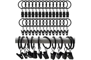 IPEAK 50 Pack Curtain Clips with Rings, Metal Curtain Rings with Clips Hooks 30mm Internal Diameter (Black)