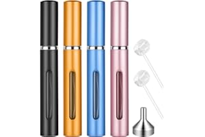 AUYAO Rozpylacz perfum, 4 sztuki x 5 ml mini przenośna butelka z rozpylaczem, butelka perfum, miniaturowe perfumy z 2 przedłużonymi ustnikami i 1 lejekiem, idealny na spacery, podróże, wieczory i