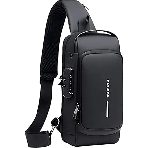 TS WITH TECHSUN Waterproof Polyester Slim Unisex Crossbody Sling Bag Chest Backpack Men\'s Shoulder Bag, Leisure Travel Handbag, Hard Shell Anti-Theft Chest Bag