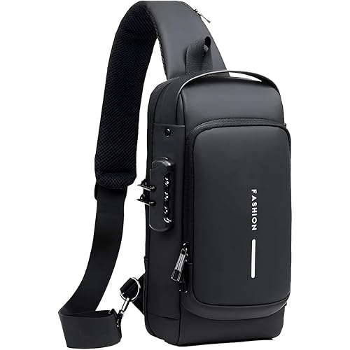 TS WITH TECHSUN Waterproof Polyester Slim Unisex Crossbody Sling Bag Chest Backpack Men\'s Shoulder Bag, Leisure Travel Handbag, Hard Shell Anti-Theft Chest Bag