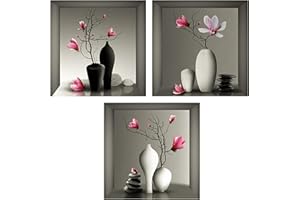 Fyihoxi 3D-Wandaufkleber, weiße Vase und Blumen, 30 x 30 cm, Wandkunst, Wandaufkleber, Mehrzweck-Räume, 3 Stück