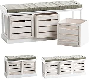 CLP Holz-Bank FELM I Gepolsterte Sitzbank mit Stauraum I Platzsparende