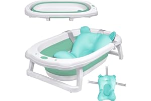 NAIZY Wanna dla niemowląt, składana, 82 x 50 cm, z polipropylenu (PP) + PTE wanna dla niemowląt, z antypoślizgową wyściółką na nogi, dla dzieci (z poduszką do siedzenia)
