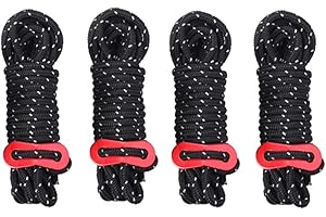 Corde de Tente Réfléchissant,4 Pièces Corde Nylon Diamètre Corde Camping avec Ajusteur en Aluminium,pour Le Camping en Plein Air, La Randonnée, l'Auvent, La Tente, Etc (Noir)