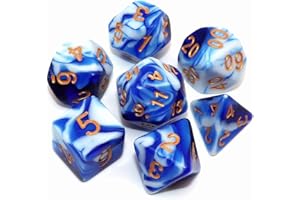 CREEBUY Dados Poliédricos para Dungeon and Dragons, COC, Juego de Rol y Mesa - 7 Piezas con Bolsa, Color Azul con Blanco