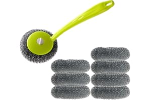 BESTONZON 8 Stücke Edelstahl Schwamm Topfbürste Drahtbürste Topfschwamm Spülbürste Reinigungsbürste Drahtkugel Bürste für Topfreiniger Grillreiniger Pfannenreiniger (Grün)