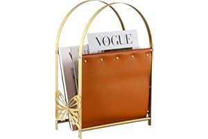 AOCII portariviste da terra, Portariviste in pelle vintage organizer con farfalla dorata e fibbie in ottone antico, portariviste da terra metallo per il bagno, per libri, per la decorazione della casa