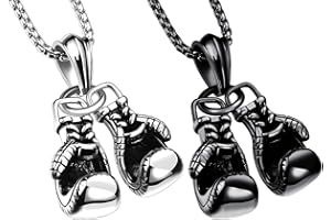 Weenkeey 2 pezzi guanto boxe collana Punk Rock Hip Hop lotta guanto ciondolo collana ciondolo sport per gli uomini - nero argento stile 1
