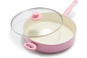 GreenLife Soft Grip Healthy Ceramic Nonstick, 5QT Saute Pan Jumbo Cooker with Helper Handle and Lid, PFAS-Free, Dishwasher Safe, Pink