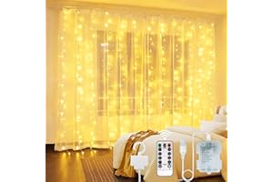 VINDANY Cortina de Luces 300 LED - 3Mx3M USB y Luz de Cadena Alimentada por Batería Luces Decorativas de Hadas Luces Interiores Impermeables con 8 Modos Control Remoto para Boda Fiesta Navidad Interior