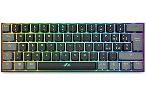 Rii Gaming RK802 - Tastiera meccanica silenziosa, dimensioni ridotte al 60%, tripla connessione (Wireless + Bluetooth + USB), batteria ricaricabile, retroilluminazione RGB 16 colori, anti-ghosting