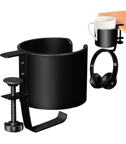 Urmust Porte-gobelet de bureau, 2 en 1 réglable en métal pour jeux sur PC, porte-gobelet Urmust Porte-gobelet de bureau, 2 en 1 réglable en métal pour jeux sur PC, porte-gobelet