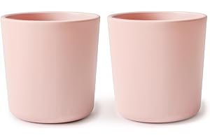 mushie Tazze da Tavola per Bambini | Set di 2 Tazze Riutilizzabili | Lavabili in Lavastoviglie e Utilizzabili nel Microonde | Facili da tenere per i bambini | Prodotte in Danimarca (Blush)