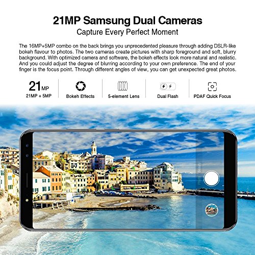 Ulefone Power 3 - 6,0 Zoll FHD 4G Phablet (18:9) Android 7.1 Smartphone mit Gesichtserkennung, 6080mAh MTK6763 Octa Core 2.0GHz 6GB RAM + 64GB ROM, 21MP + 5MP Quad Kameras, Corning Gorilla Glass 4 Screen - Schwarz