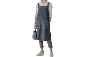 Pincy Unisex Denim Apron No-ties - Cross Back Apron with Pockets for Cooking Kitchens