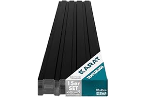KARAT - 15 pezzi di lamiera trapezoidale 115 x 45 cm – Set di fogli profilati con viti – 7,7 m² lamiera da parete – Spessore 0,25 mm – Piastre per tetto in lamiera d'acciaio (nero)
