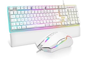RedThunder K10 Ensemble Clavier et Souris Gamer, AZERTY FRANÇAIS + Repose-Poignets, Clavier Gaming Anti-Ghosting Rétroéclairé RVB et 7200 DPI avec Souris Gaming Ergonomique pour Les Joueurs (Blanc)