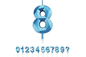 TSLINC Geburtstag Nummer Kerzen, 3D Diamant Form Kuchen Kerzen Zahl 0 1 2 3 4 5 6 7 8 9 Glitzer Kuchen Topper Dekoration für Hochzeit Geburtstag Jubiläum Feier Abschluss (Blau, 8)