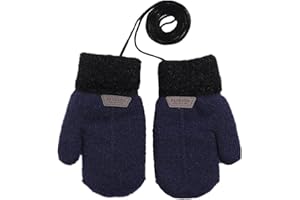 HRXYYCX 1 Paar Kinder Winter Warme Fäustlinge, Kleinkind Gestrickte Handschuhe mit Schnur, Fleece Innenfutter Fäustlinge für 1-3 Jahre Baby Jungen Mädchen