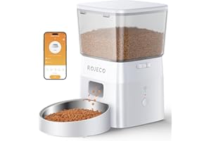 ROJECO Futterautomat Katze, 2,4G WiFi APP-Steuerung Futterautomat Doppelter Stromversorgung mit Edelstahl Schale, Zeit und Portionen Programmierbar 10 Mahlzeiten 1 bis 20 Portionen pro Mahlzeit