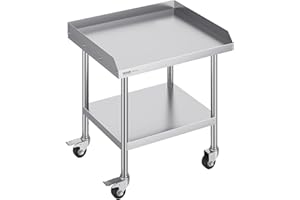 VEVOR Stainless Steel Work Table, 24 x 28 x 30 Inch Commercial Food Prep Worktable with 4 Wheels, Casters, 3-Sided Backsplash Heavy Duty Prep Worktable, Metal Work Table for Restaurant Home Hotel