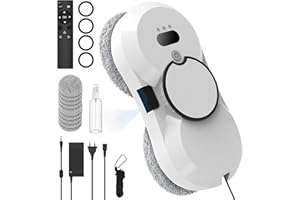 EZNAOBO ﻿ Robot Nettoyeur Vitre, 5600 Pa D'aspiration,Robot Laveur de Vitre Automatique, Système de Sécurité, Navigation Intelligente, Télécommandé, pour Toutes Les Surfaces Lisses, avec 10 Chiffons (A)