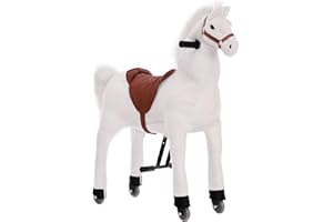 Small Foot 9408 Cheval blanc à monter, avec roues et mécanisme de direction pour se déplacer, à partir de 5 ans, Weiß