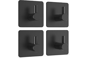 virea Ganci da parete auto-adesivi senza forare set di 4 in nero - Ganci adesivi idrorepellenti in acciaio inox - Fino a 8 kg - Ganci per asciugamani o accappatoi - Per bagno e cucina, ecc.