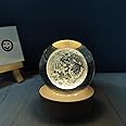 CRIYALE 3D Moon Crystal Ball Night Lamp,Solar System Crystal Ball Night Light, USB Table Colorful LED Wooden Crystal Ball for Home Decoration Birthday Gift for Teens Boys and Girls - (Moon)