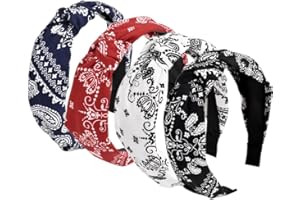 HUANMAYE Headbands for Women Alice Bands Adult Women Boho Beauty Wide Top Knot Turban Fabric Hairband No Slip Headwear Elastic Hair Hoops Fashion Hair Accessories for Women and Girls 4Pcs
