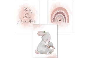 artpin® Póster decorativo para habitación infantil, diseño de conejo, color rosa y gris