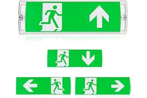 GOMETY Éclairage de secours à LED, éclairage de sortie de secours à LED, éclairage de sortie de secours étanche IP65 avec batterie de secours, panneau de sortie de secours éclairé 3H, 4 pictogrammes