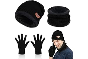 Udbrud Cappello Sciarpa e Guanti Touch Screen Uomo, 3 in1 Inverno Berretto Scaldacollo Guanti Set Uomo Donna 3 Pezzi Cappello Uomo Donna Invernali con Scaldacollo Berretto