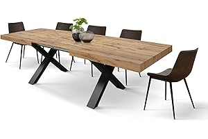 PAZZO DESIGN Tavolo Allungabile Marco, Tavolo Soggiorno, Cucina, Gambe Incrociate X Nere, Made in Italy, Rovere Rustico, 180x90x76 cm - id_1998