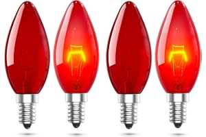 Lamptobe Röd Glödlampor E14 26W - Dimmbar Fireglow Röd Lampa SES C35 Röd Färgad Glödlampor för Elektrisk Eld, Halloween Juldekoration, Kronljus, Bordslampa (4-pack)
