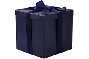 RUSPEPA Confezione Regalo Di Compleanno Media Con Coperchi, Nastro E Carta Velina, Confezione Regalo Pieghevole - 1 Pz, 23 X 23 X 23 cm, Blu Navy