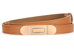 JasGood Damski skórzany pasek w talii, regulowany, cienki pasek z nachodzącą na siebie klamrą do sukienki