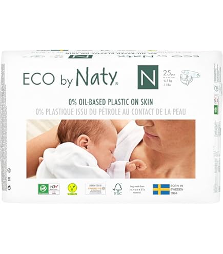 ECO by Naty Milieuvriendelijke luiers voor baby's, milieuvriendelijke luiers op plantaardige basis, perfect voor de gevoelige babyhuid en voorkomen lekken (maat 4 - 144 luiers), verpakking van 1 ECO by Naty Milieuvriendelijke luiers voor baby's, milieuvriendelijke luiers op plantaardige basis, perfect voor de gevoelige babyhuid en voorkomen lekken (maat 4 - 144 luiers), verpakking van 1