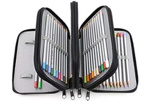 ToWinle Super Large Capacity Pencil Case 72 Slots, Coloured Pencils Holder, Student Stationary Case, Extra Large Pen Storage Bag for Pencils, Coloured Pencils, Markers Pen, Ballpoint Pen - Black