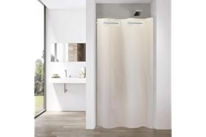 ‎YISURE YISURE Hakenlos Duschvorhang 100x200 Leinen schwer Beige, Schmal Badevorhang Textil Stoff wasserdicht Maschinenwaschbar, Breite 100 x Höhe 200cm
