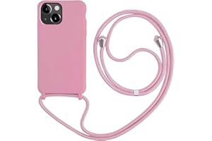 MEVIS MEIVS Funda Compatible con iPhone 13, Ajustable Collar Correa de Cuello CordónCarcasa de Silicona-Rosa
