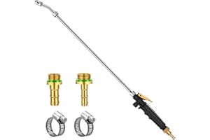 VANPET 29 Inches Sprayer Wand,1/4" & 3/8" Brass Barbs Sprayer Wand Replacement, Stainless Steel Replacement Sprayer Wand with Shut off Valve & 2 Hose Clamps (1/4" & 3/8" Barb Sprayer Wand)