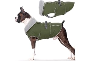 Lelepet Warm Coats and Jackets for Dogs, Waterproof Winter Dog Coat for Cold Weather, Reflective Dog Puffer Jacket, Fleece Lining Pet Coat with Harness Hole for Medium Dogs, ArmyGreen M