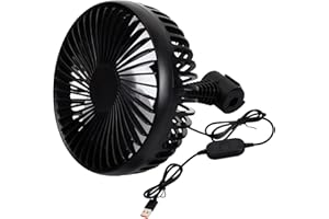 Jinlaili Auto Ventilator, USB Ventilator Leise, Kühlluftventilator 3 Gang Einstellbar, Ventilator Klein, Auto Lüfter 360° Drehbar, Luftkühlventilator, Tragbare Ventilator für Wohnmobil SUV Van Camping