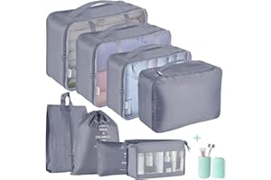Packing Cubes for Suitcase,Geediar 9 PCS Travel Luggage Packing Organizers Waterproof Travel Essentials Bag Clothes Shoes Cosmetics Toiletries Storage Bags(a-Grey)