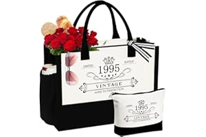VivaJoy 60th 50th 40th 30th 21st 18th Birthday Gifts For Women, Birthday Gifts Canvas Tote Bag with Makeup Bag, Birthday Ideas Combination Bag