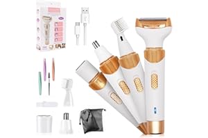Fresion 4 in 1 Electric Ladies Shavers for Women, Ladies Razors, Eyebrow Trimmer, Electric Lady Shaver, Wet & Dry Use Body Hair Trimmer/Facial Hair Remover - Rechargeable Hair Removal Kit for Bikini