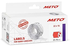 Etiquetas Meto para etiquetadoras manuales (22 x 16 mm, 2 líneas, rojo fluorescente, 6000 unidades, adherencia permanente, para Meto, Contact, Sato, Avery, Tovel, Samark, etc.)