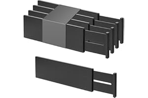 ‎UTOPLIKE Utoplike Bambusowa podwyższona przegroda do szuflad, regulowany organizer do szuflad na ubrania, duże drewniane wkładki sprężynowe, do przyborów, kosmetyków w kuchni, łazience i sypialni, czarne